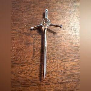 Vintage Silver colored Crystal Sword Brooch Pin